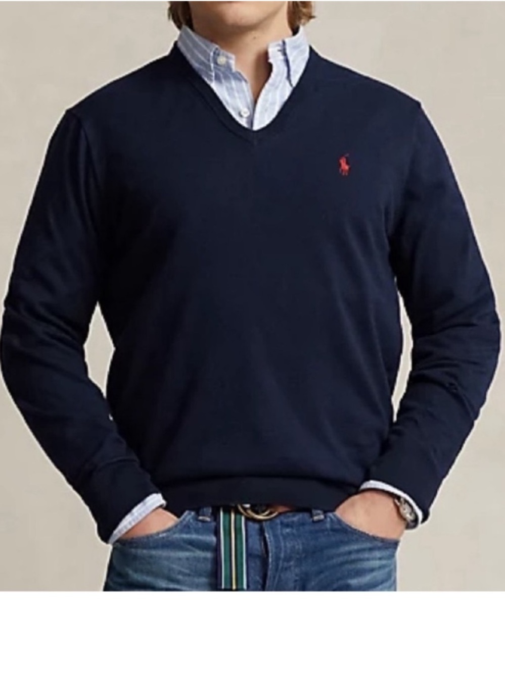 Polo XXLarge Sweater Ralph Lauren VNeck 100% cotton navy blue with red pony NWT